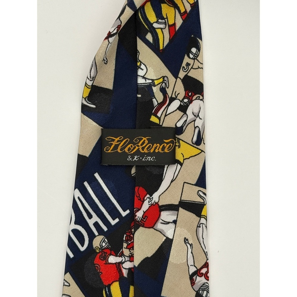 Florence & K. Inc. Mens Football Graphic Novelty Tie Navy Tan Red Polyester - Picture 3 of 3